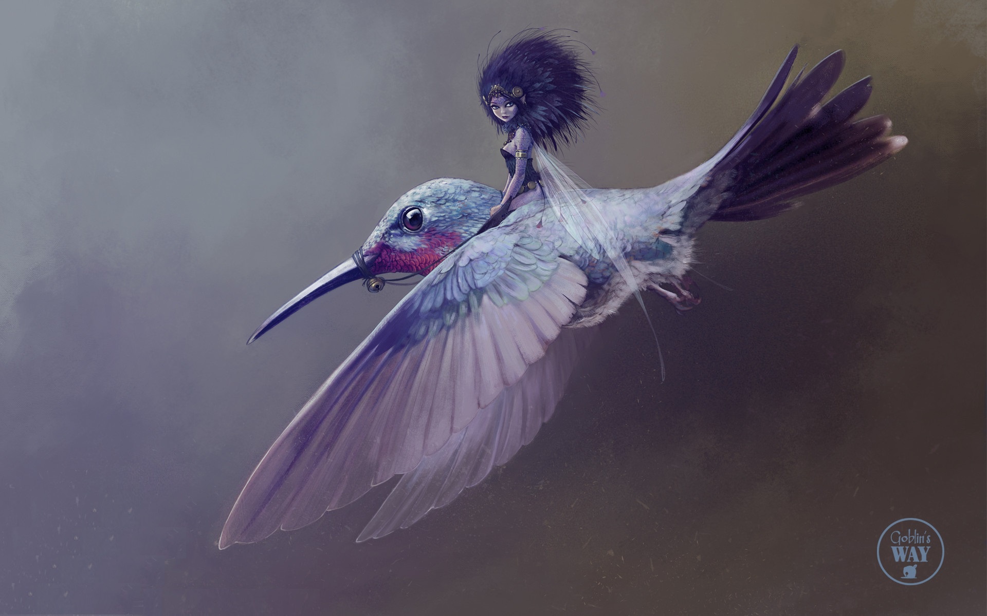 Fairy on Flying Hummingbird by Jean Baptiste Monge