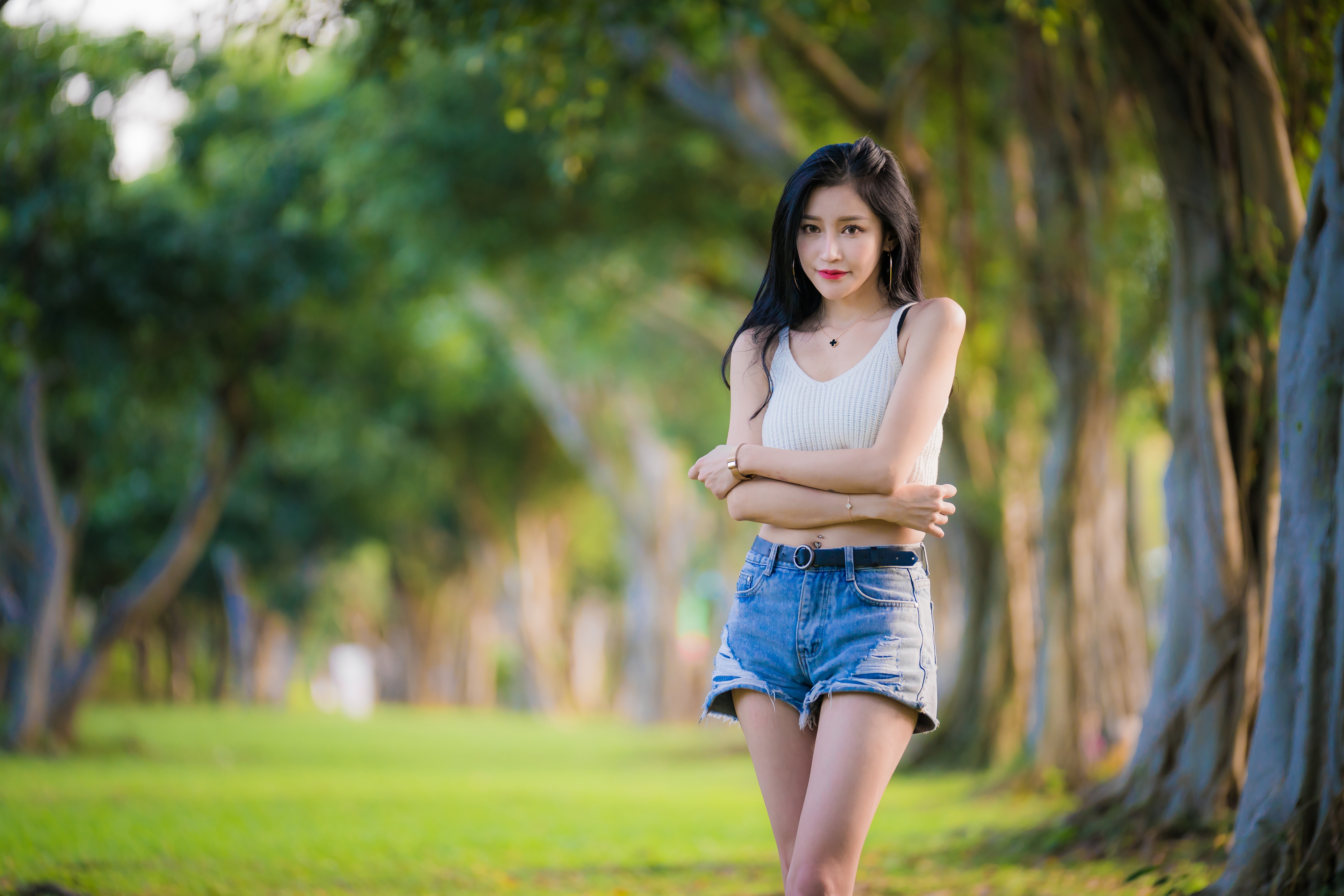 Download Black Hair Long Hair Shorts Depth Of Field Model Woman Asian