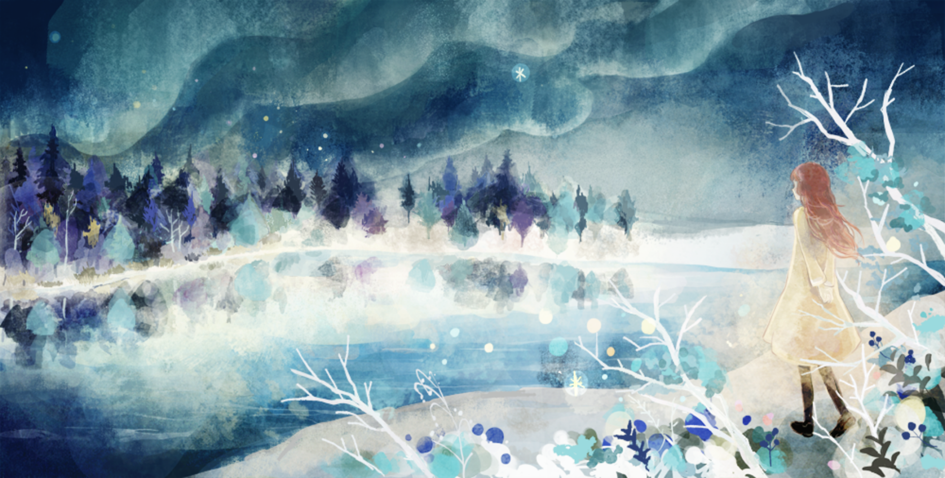 Download Forest Lake Snow Anime Original HD Wallpaper by ぼたん