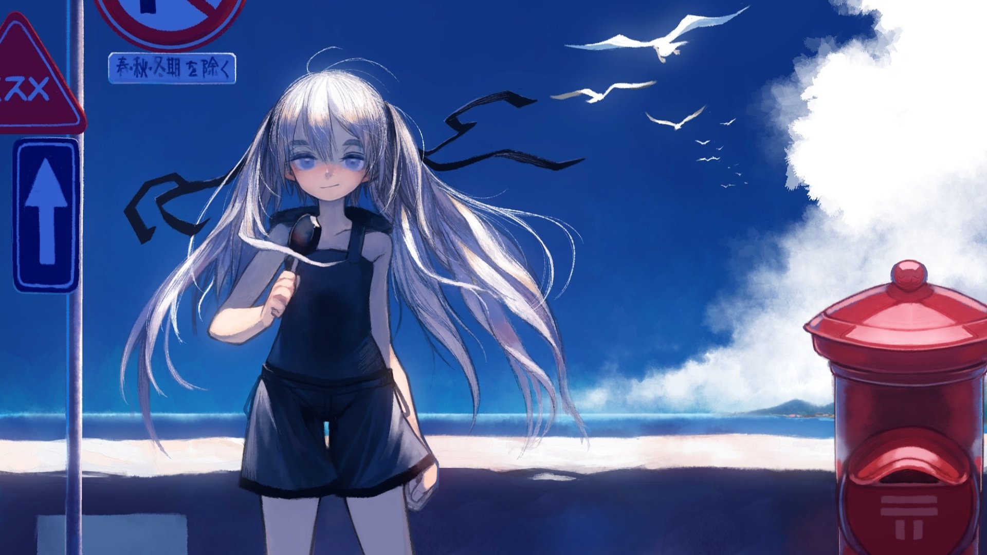 Download Twintails White Hair Anime Original HD Wallpaper by WINDow