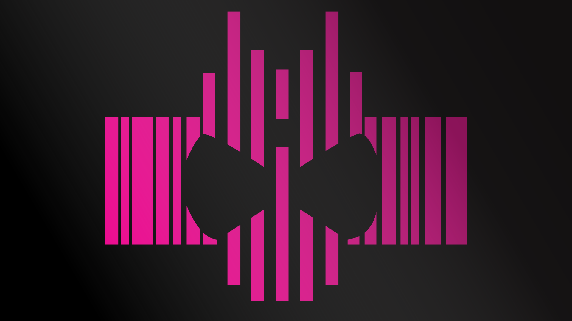 8K Ultra HD PC desktop wallpaper featuring a stylized pink Kamen Rider mask made of vertical bars on a dark background, inspired by the TV show Kamen Rider.