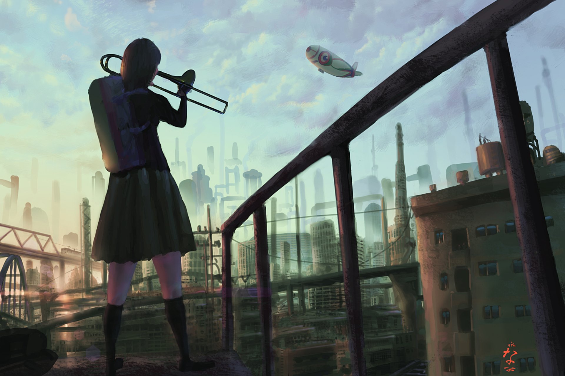 Download City Trumpet Anime Original Anime City HD Wallpaper by ナコモ