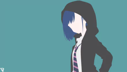Minimalist 8K Ultra HD PC desktop wallpaper of Ichigo (Darling in the FranXX): hooded school uniform silhouette in flat anime colors against a teal background