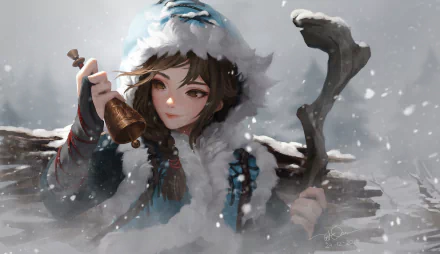 braid brown eyes brown hair bell winter fantasy woman HD Desktop Wallpaper | Background Image