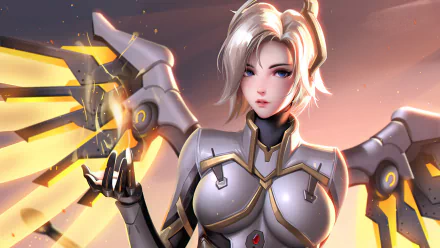 blue eyes blonde Mercy (Overwatch) video game Overwatch 2 HD Desktop Wallpaper | Background Image