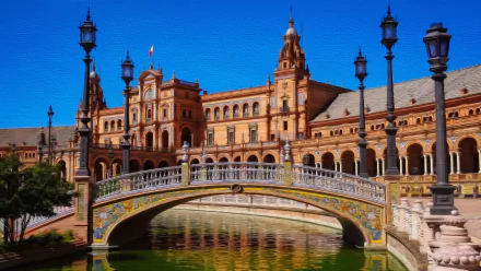  Plaza de Espana in Sevilla, Spain - Fine Oil on Canvas