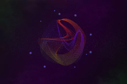 Abstract HD desktop wallpaper featuring a vibrant, wave-like structure floating in a deep space background with artistic light patterns.