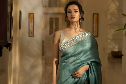 black hair saree Indian woman model HD Desktop Wallpaper | Background Image