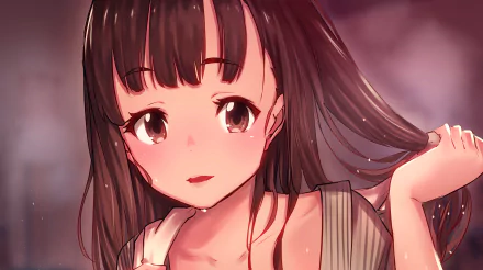 Anime-style original artwork of a girl with long dark hair, rendered in 4K Ultra HD as a vibrant PC desktop wallpaper and background.