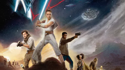 Poe Dameron Chewbacca Millennium Falcon Finn (Star Wars) Star Wars Rey (Star Wars) movie Star Wars: The Rise of Skywalker HD Desktop Wallpaper | Background Image