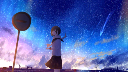 shooting star starry sky Anime Original HD Desktop Wallpaper | Background Image