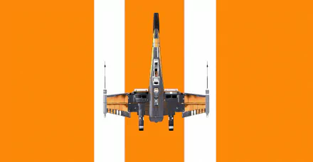 Minimalist 4K Ultra HD PC wallpaper featuring a detailed X-Wing spaceship from Star Wars against a bold orange and white background.