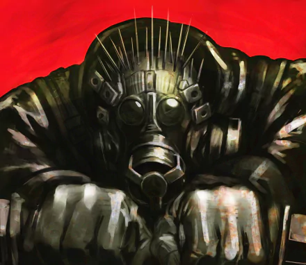 HD PC desktop wallpaper featuring Kaiman from the anime Dorohedoro, showcasing his distinct mask and dark, gritty aesthetic against a bold red background.