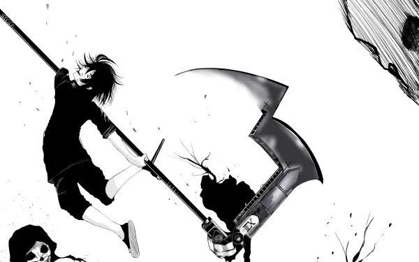 Juuzou Suzuya from Tokyo Ghoul swings a weapon in this striking 4K Ultra HD anime desktop wallpaper, showcasing bold black and white art.