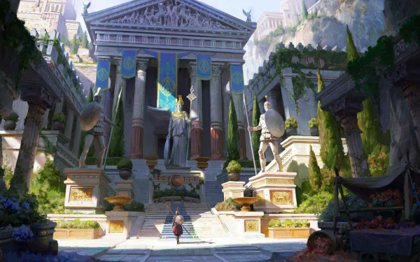 statue temple Greek fantasy building HD Desktop Wallpaper | Background Image
