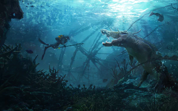 underwater crocodile fantasy sea monster HD Desktop Wallpaper | Background Image