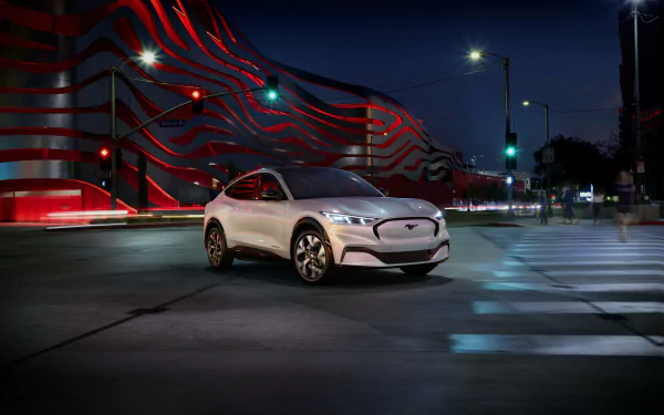 electric car SUV white car car Ford vehicle Ford Mustang Mach-E HD Desktop Wallpaper | Background Image