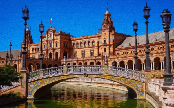  Plaza de Espana in Sevilla, Spain - Fine Oil on Canvas