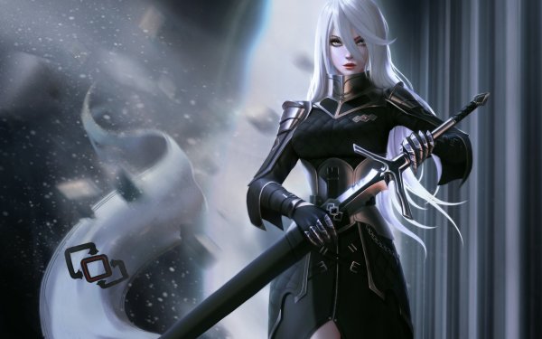 Fantasy Women Warrior Woman Warrior White Hair Sword Long Hair HD Wallpaper | Background Image