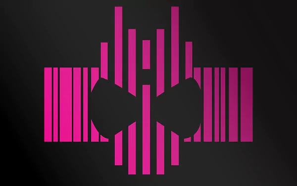8K Ultra HD PC desktop wallpaper featuring a stylized pink Kamen Rider mask made of vertical bars on a dark background, inspired by the TV show Kamen Rider.