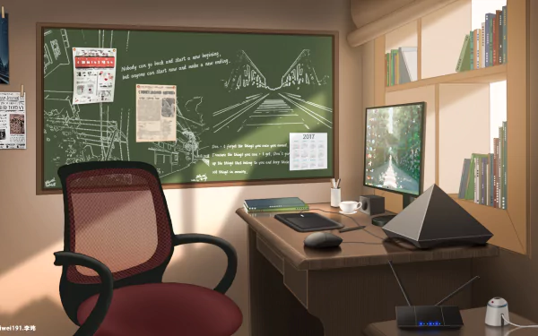 pen computer chair Anime room anime room HD Desktop Wallpaper | Background Image