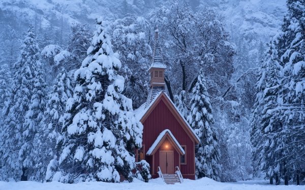 Religious Chapel Winter Snow HD Wallpaper | Background Image