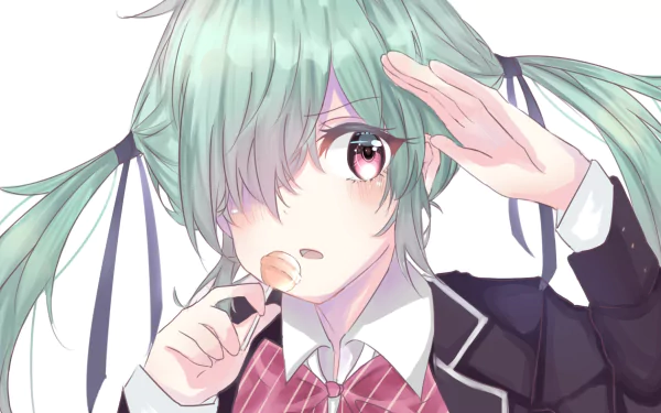 Noa Takigawa from the anime Yamada-kun and the Seven Witches, shown in a detailed HD desktop wallpaper with her mint-green hair and school uniform.