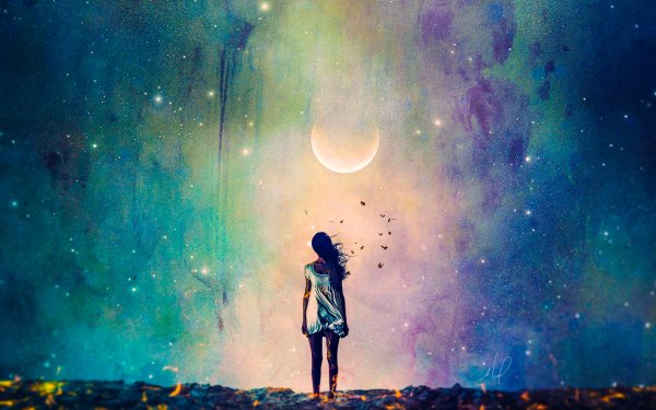Artistic Fantasy Sad Alone Sky Full Moon HD Wallpaper | Background Image