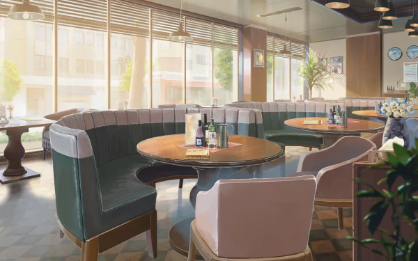 chair table coffee shop Anime shop HD Desktop Wallpaper | Background Image