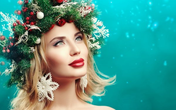 Women Face Model Lipstick Blonde Wreath Blue Eyes HD Wallpaper | Background Image