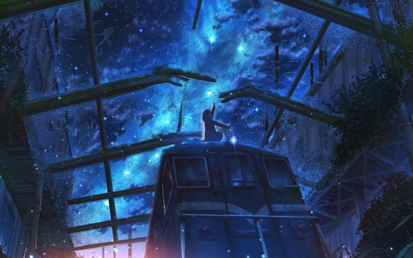 Anime Original Train Night Starry Sky Sky HD Wallpaper | Background Image