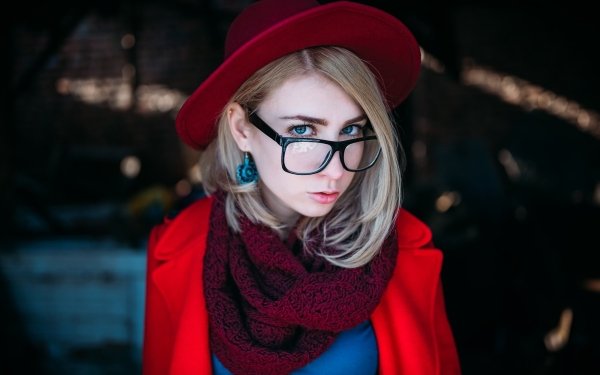 Women Model Face Blonde Glasses Blue Eyes Hat HD Wallpaper | Background Image
