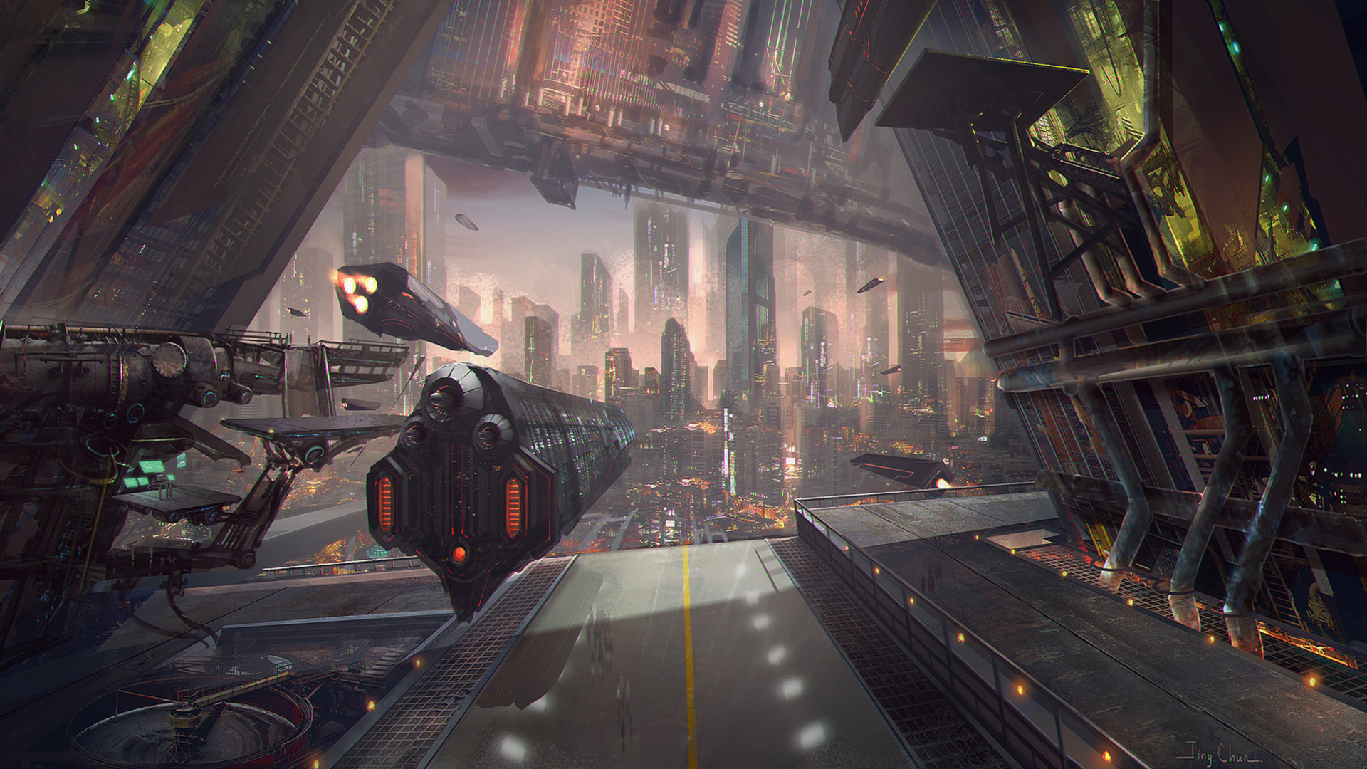 Download Cityscape Spaceship Sci Fi City Sci Fi City HD Wallpaper by ...