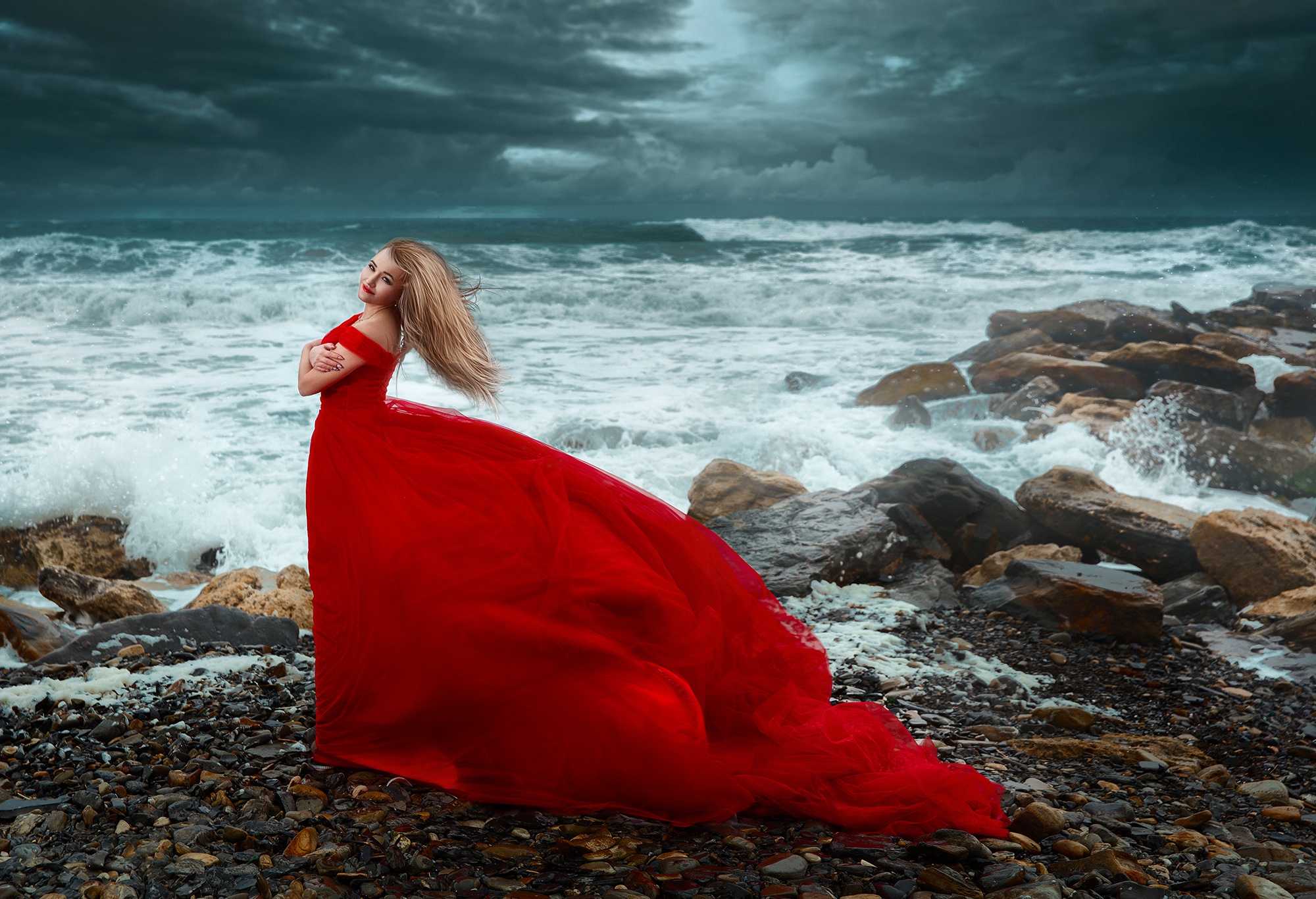 Download Red Dress Depth Of Field Lipstick Blonde Woman Model HD ...