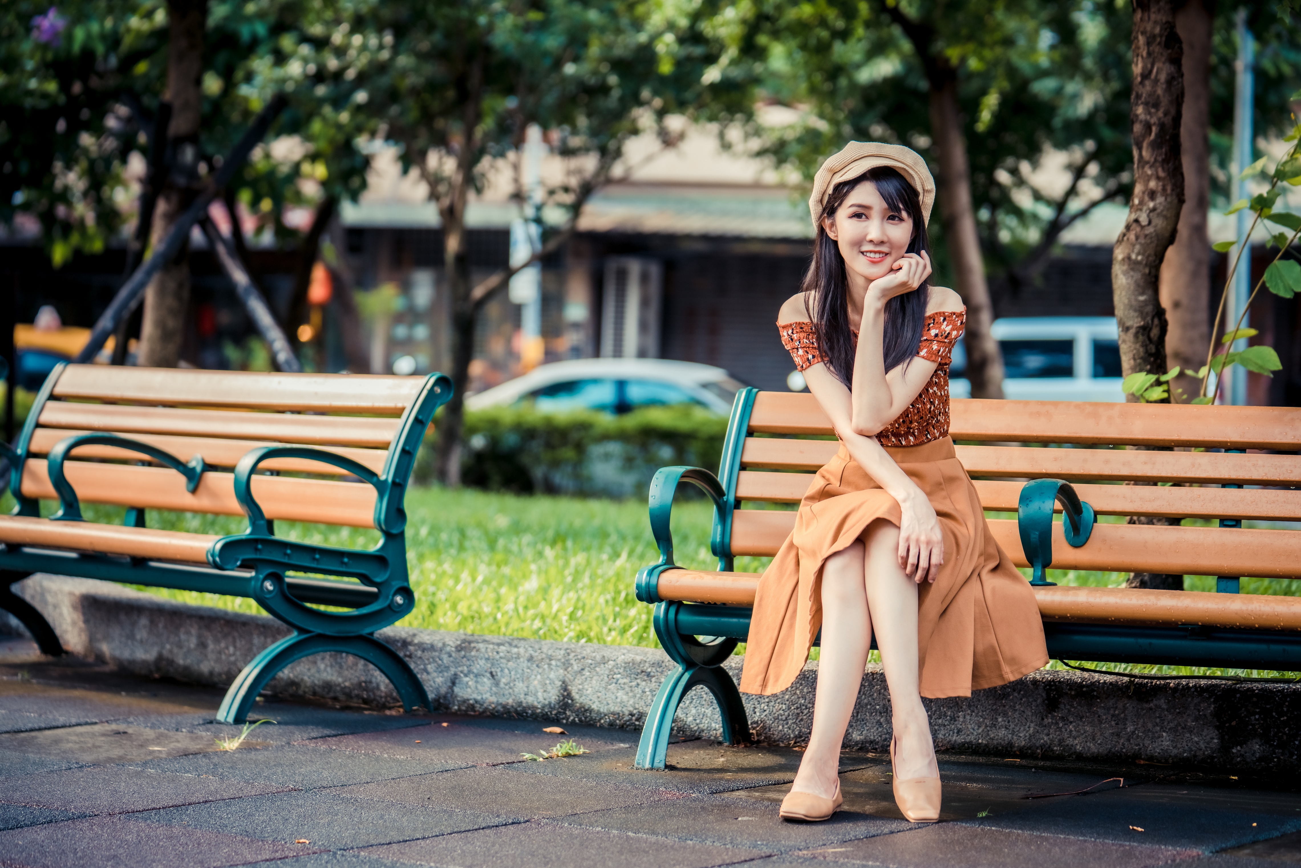 Download A 3d Model Of A Girl Sitting On A Bench Wallpaper