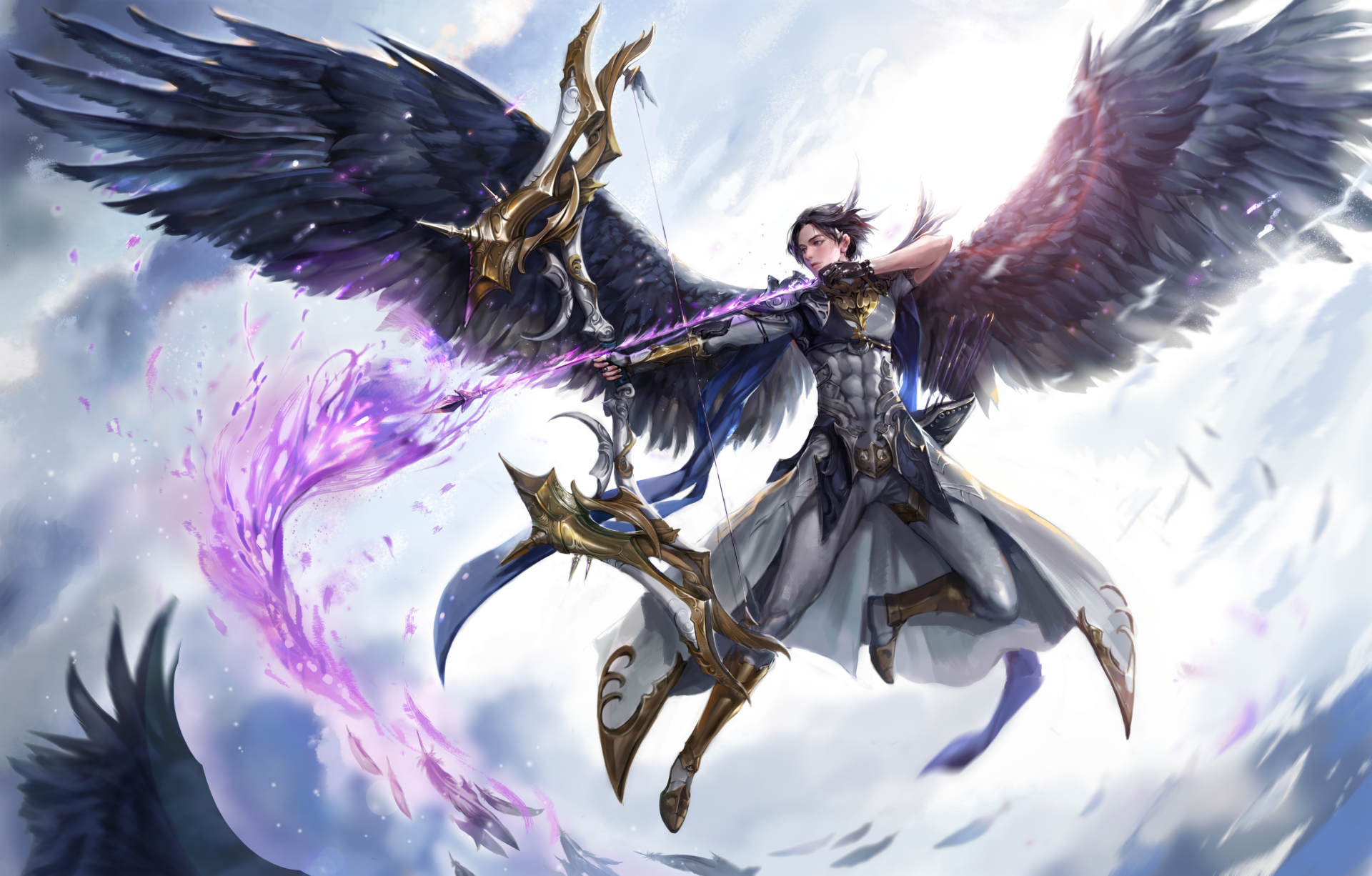 Download Feather Bow Wings Fantasy Anime Original Fantasy Anime 4k Ultra HD Wallpaper by mucuzi