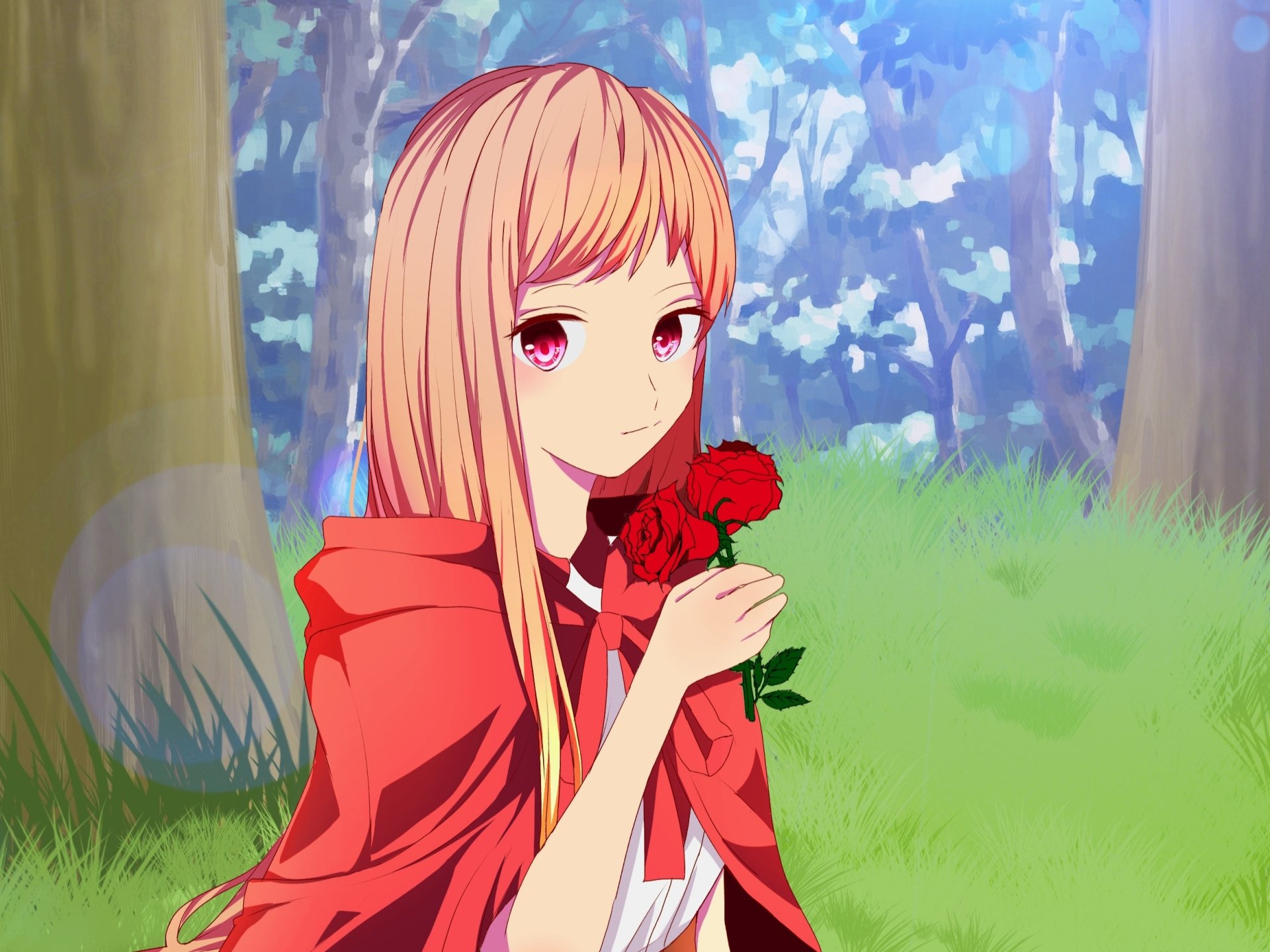 Download Pink Eyes Orange Hair Anime Original HD Wallpaper by 萌