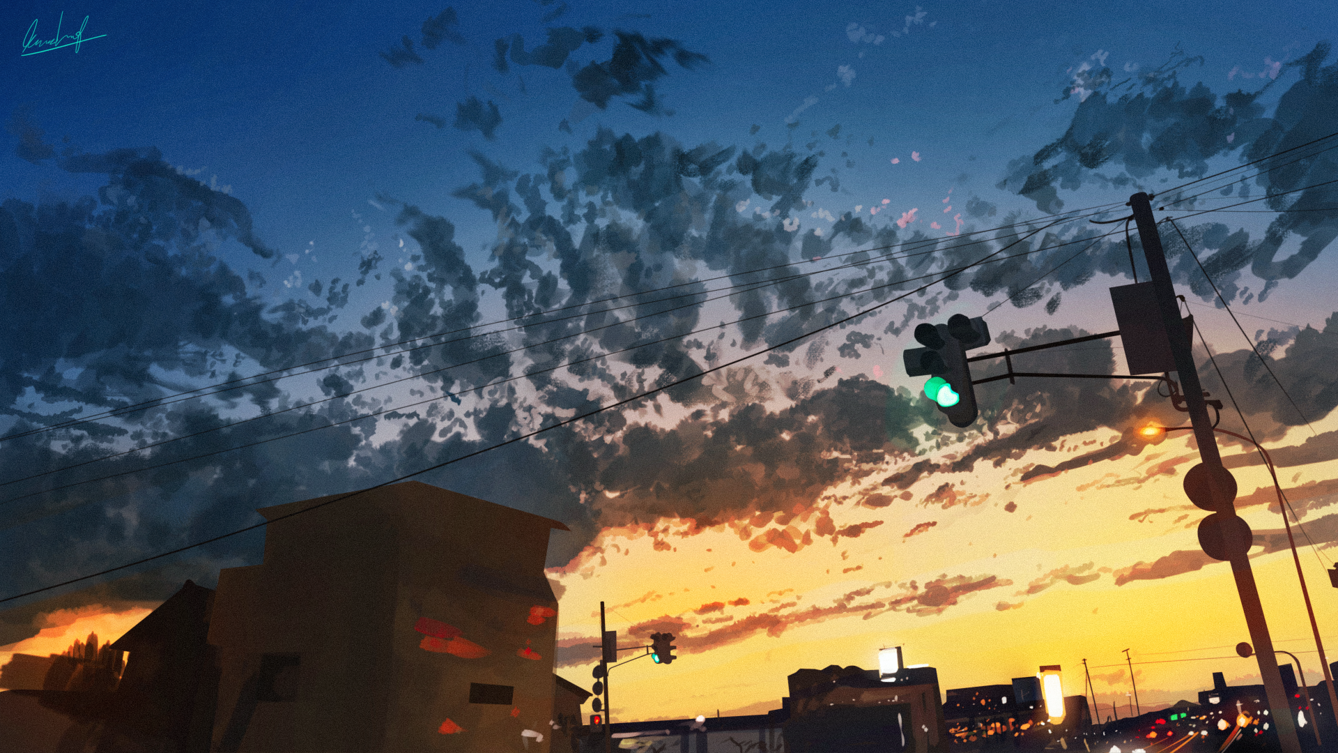 Download City Traffic Light Sky Anime Sunset 4k Ultra HD Wallpaper by ...