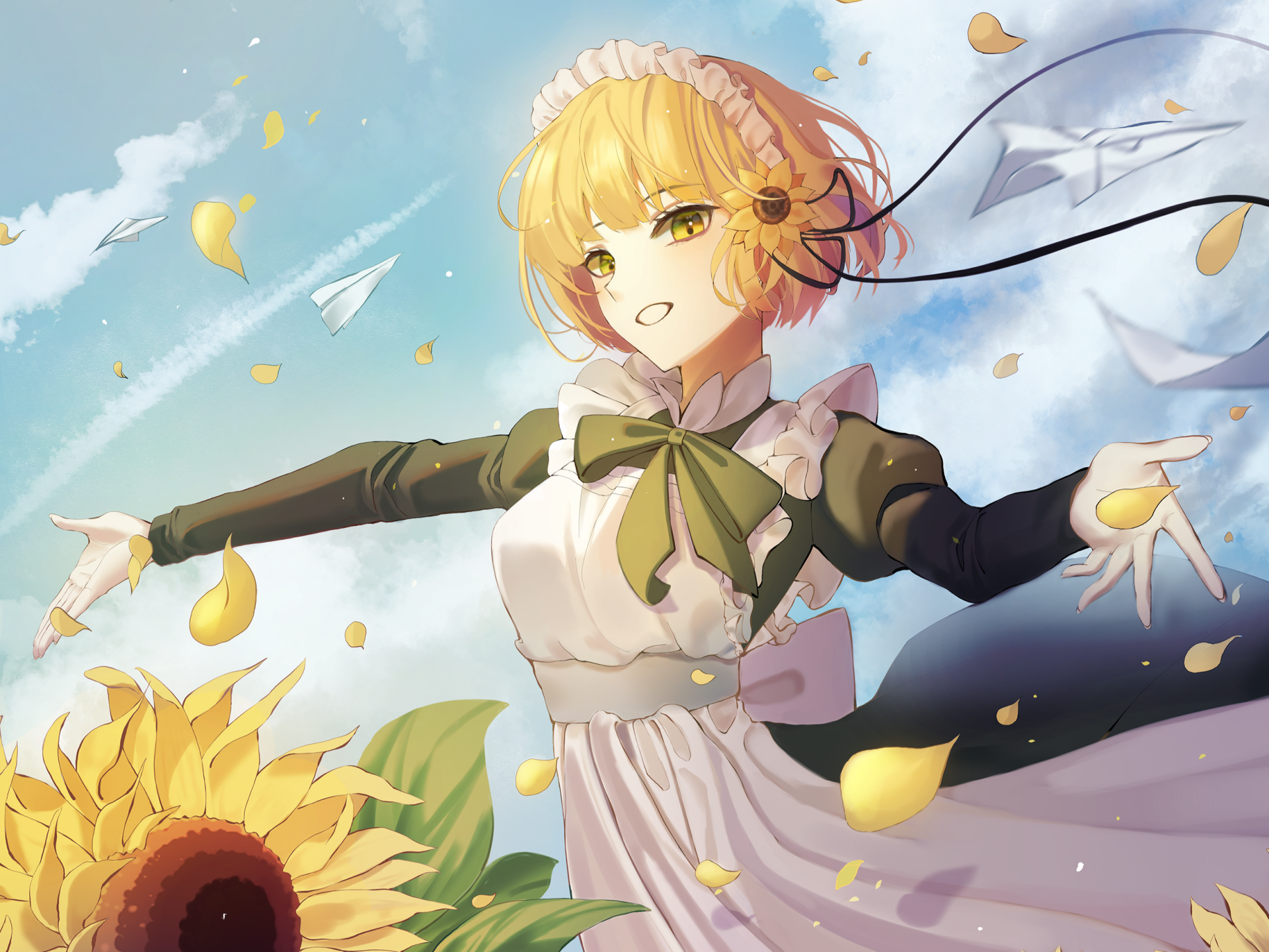 Download Yellow Eyes Blonde Sunflower Paper Plane Anime Original HD Wallpaper by Pewn.V