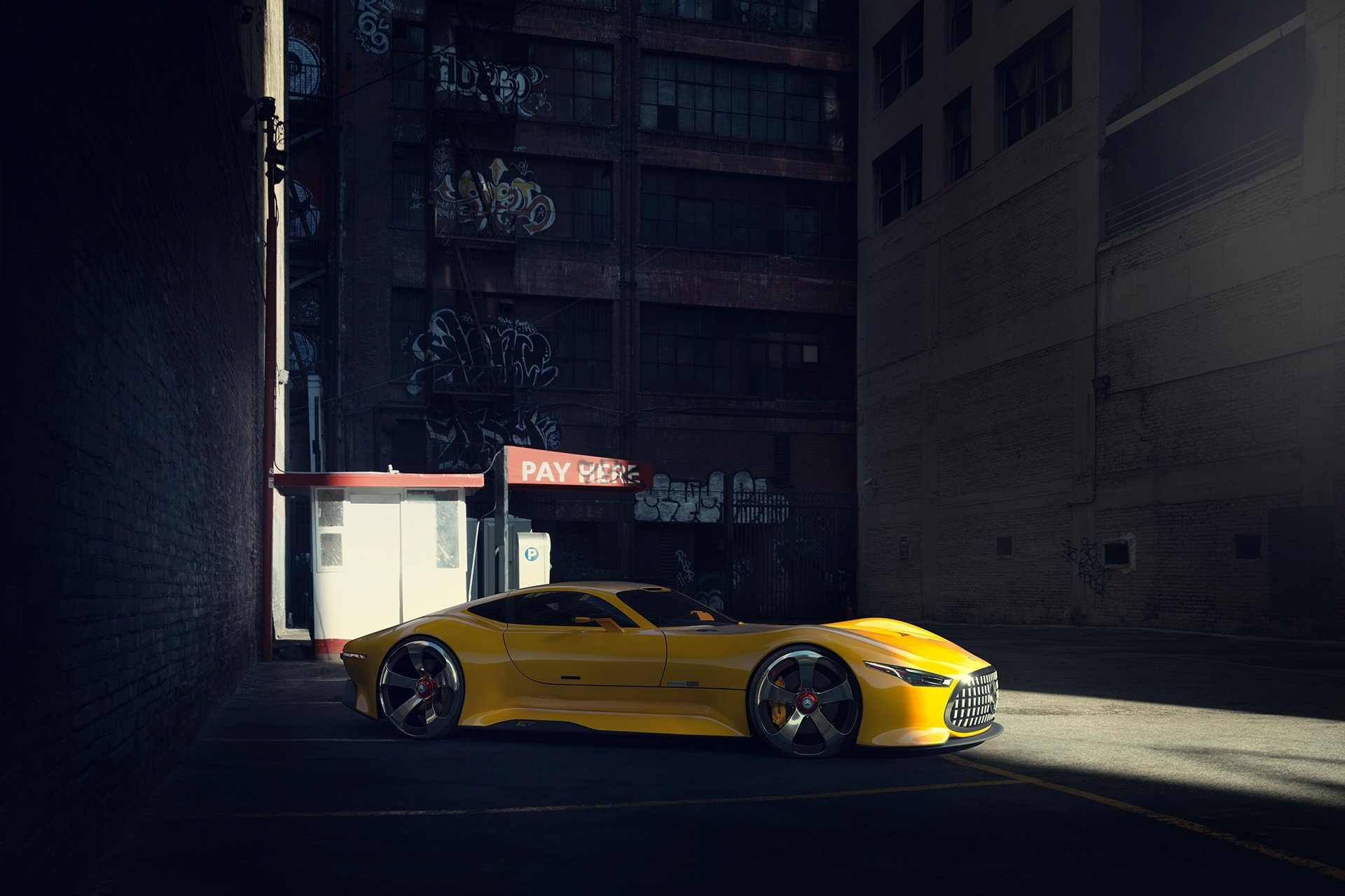 Download Supercar Yellow Car Car Mercedes-Benz Vehicle Mercedes-Benz AMG Vision Gran Turismo HD Wallpaper