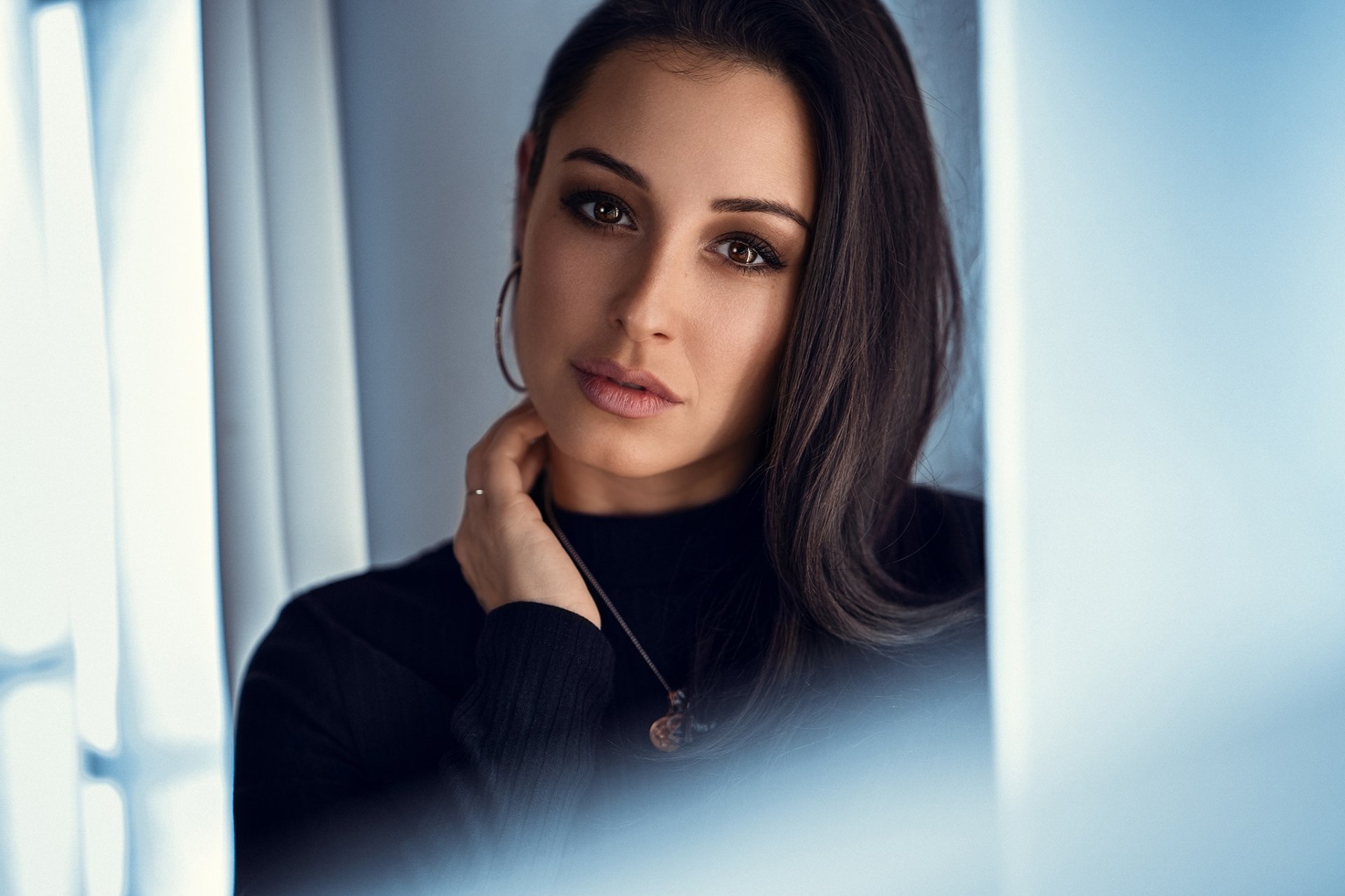 Download Brown Eyes Black Hair Woman Model HD Wallpaper by Anatoli Oskin