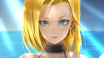 HD PC desktop wallpaper featuring a close-up of Android 18 from Dragon Ball Z, showcasing her blue eyes and blonde hair in an anime style.