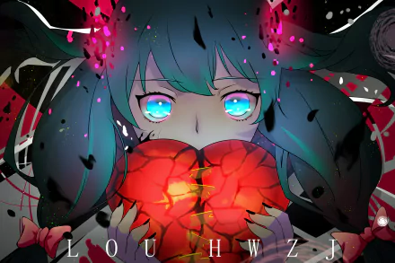 heart aqua eyes aqua hair Anime Original HD Desktop Wallpaper | Background Image