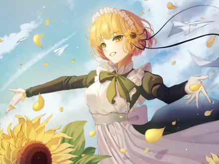 yellow eyes blonde sunflower paper plane Anime Original HD Desktop Wallpaper | Background Image