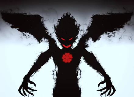 HD wallpaper featuring Zagred, a demonic character from Black Clover, with dark silhouette, red eyes, and a sinister expression.