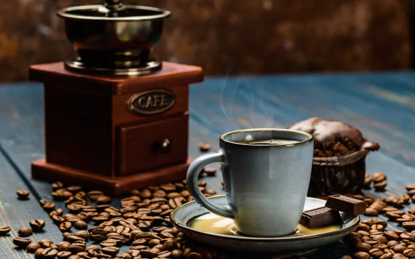 grinder coffee beans still life drink cup chocolate food coffee HD Desktop Wallpaper | Background Image