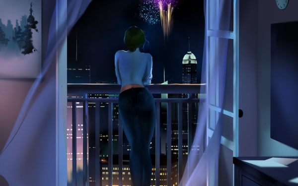 Anime Original Fireworks Night City HD Wallpaper | Background Image