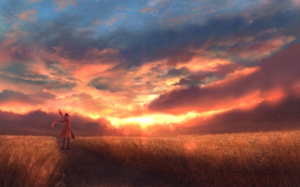 Anime Original Sunset Sky Path HD Wallpaper | Background Image