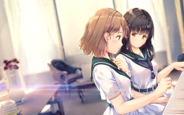  Two anime girls playing the piano by unwitherer