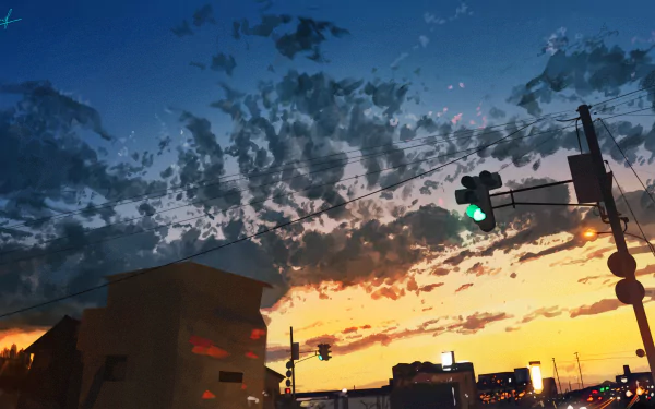 city traffic light sky Anime sunset anime sunset Sky Anime anime city HD Desktop Wallpaper | Background Image